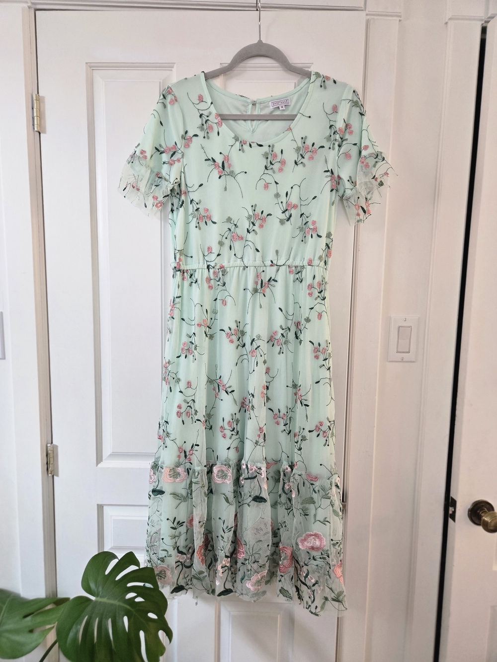 Floral Lace Mint Green Dress with Lace Ruffle Hem